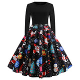 Vintage Dress Women Long Sleeve Print Christmas Dress Winter Elegant Swing Party Dresses Robe Femme Casual Rockabilly Vestidos