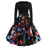 Vintage Dress Women Long Sleeve Print Christmas Dress Winter Elegant Swing Party Dresses Robe Femme Casual Rockabilly Vestidos