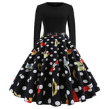 Vintage Dress Women Long Sleeve Print Christmas Dress Winter Elegant Swing Party Dresses Robe Femme Casual Rockabilly Vestidos