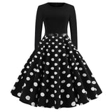 Vintage Dress Women Long Sleeve Print Christmas Dress Winter Elegant Swing Party Dresses Robe Femme Casual Rockabilly Vestidos