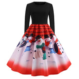 Vintage Dress Women Long Sleeve Print Christmas Dress Winter Elegant Swing Party Dresses Robe Femme Casual Rockabilly Vestidos