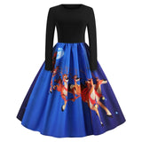 Vintage Dress Women Long Sleeve Print Christmas Dress Winter Elegant Swing Party Dresses Robe Femme Casual Rockabilly Vestidos