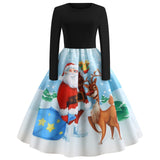 Vintage Dress Women Long Sleeve Print Christmas Dress Winter Elegant Swing Party Dresses Robe Femme Casual Rockabilly Vestidos