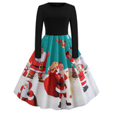 Vintage Dress Women Long Sleeve Print Christmas Dress Winter Elegant Swing Party Dresses Robe Femme Casual Rockabilly Vestidos