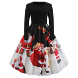 Vintage Dress Women Long Sleeve Print Christmas Dress Winter Elegant Swing Party Dresses Robe Femme Casual Rockabilly Vestidos