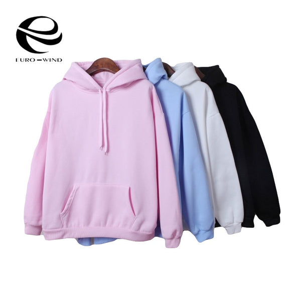 2019 Autumn Winter New Hoodies Solid Color Hooded Tops Female Sweatshirt Long Sleeve Velvet Thickening Coat Harajuku for Women