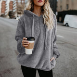 Autumn Women Casual Pullovers New Faux Fur Fluffy Hoodies Teddy Coat Drawstring Sweatshirt Sudadera Top Clothes Plus Size 5XL