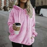 Autumn Women Casual Pullovers New Faux Fur Fluffy Hoodies Teddy Coat Drawstring Sweatshirt Sudadera Top Clothes Plus Size 5XL