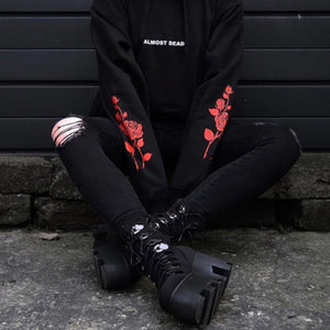 Women Gothic Hoodies Sweatshirt Long Sleeve Pullover ALMOST DEAD Rose Sweatshirt Women Black Hoodie Tops  Tumblr Hispter #B