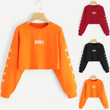 Women Letter Print Long Sleeve Pullovers Sweatshirts Casual Short Tops Blouse Orange,Black,Red Tops Blouse Blusas de mujer