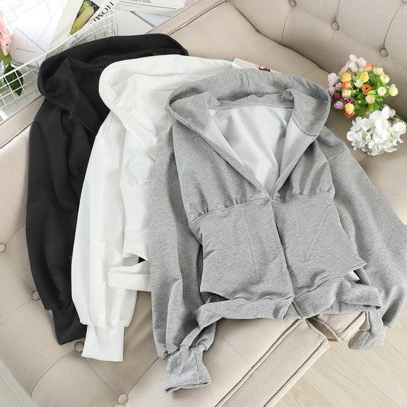 black grey corset hoodie women sexy japanese hooded sweatshirts cotton hoodie harajuku ladies hoodies Streetwear clothes fall