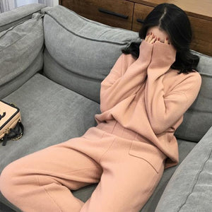 Cashmere Knitted Women's Sweater Pants Suit Autumn Ankle-length Sports Suits Female 2019 Fashion Batwing Sleeve 2 Piece Sets
