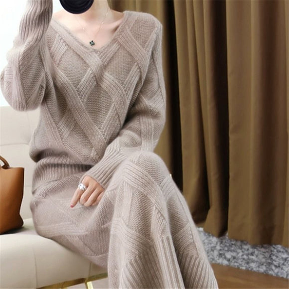 New 2019 Winter Knitted Womans Suits Thick Loose Sweater + Pencil Skirts Sets for Woman Casual Ladies Two-pieces Suit Quality