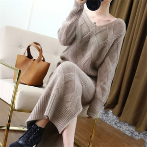 New 2019 Winter Knitted Womans Suits Thick Loose Sweater + Pencil Skirts Sets for Woman Casual Ladies Two-pieces Suit Quality