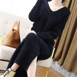 New 2019 Winter Knitted Womans Suits Thick Loose Sweater + Pencil Skirts Sets for Woman Casual Ladies Two-pieces Suit Quality