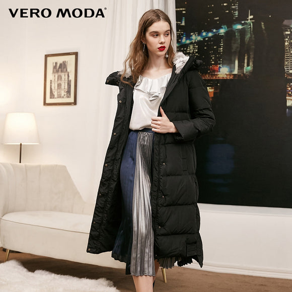 Vero Moda new detachable rabbit fur hooded long down jacket women | 318312503