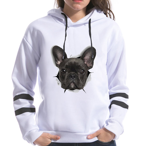 2018 3D French Bulldog Print Female Sweatshirt Hooded Long Sleeve Harajuku Korean style Hoodies Women funny Tops