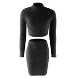 Two Piece Set Women Sweater +Pencil Skirt Suit Long sleeve Fleece Crop Tops Bodycon Skirt 2 Pieces Set Women Knitted Tracksuit