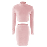 Two Piece Set Women Sweater +Pencil Skirt Suit Long sleeve Fleece Crop Tops Bodycon Skirt 2 Pieces Set Women Knitted Tracksuit